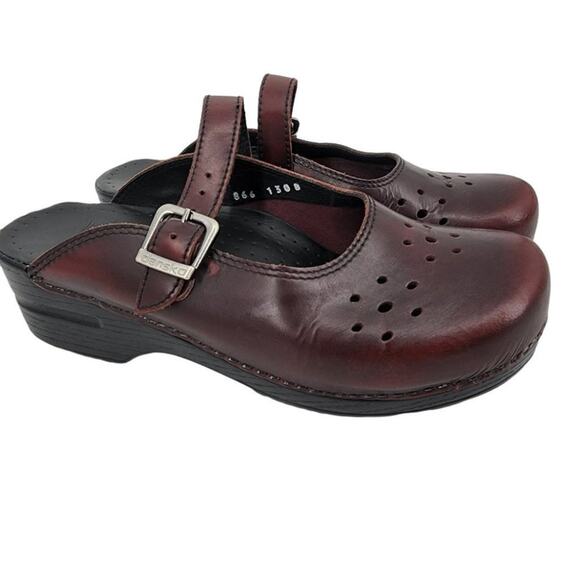 Dansko Merrie Mary Jane Slip On Buckle Strap Leather Dark Red Shoes Size 41 - Picture 1 of 6